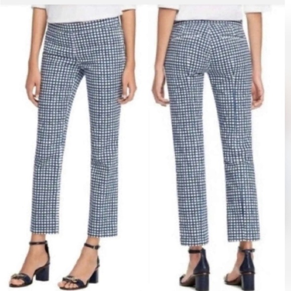 Tory Burch Blue White Geometric Cropped Pants Modern Slim Trousers Sz 30 (10) - Picture 1 of 8